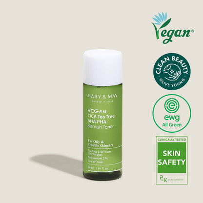 MARY &amp; MAY | MINI Vegan Cica Teatree AHA PHA Blemish Toner